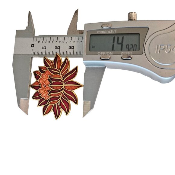 MMA Pink Red Enamel Water Lily Flower Brooch, Signed L123 - Picture 7 of 9